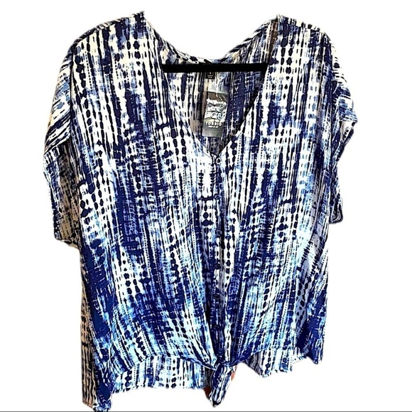 Torrid Tie Dye Peasant Blouse, Blue & White V-Neck, Challis Top …Boho Hippie - Picture 3 of 6